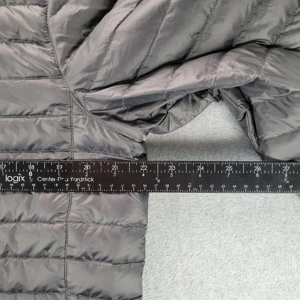 Eddie Bauer EB650 Down Puffer‎ Jacket Mens Medium Gray Yellow Full Zip Quilted